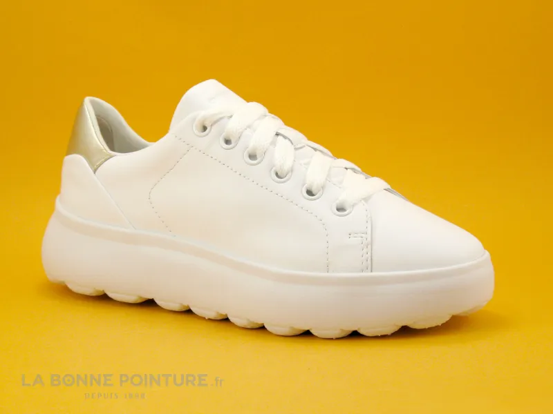 Achat chaussures Geox Femme Basket, vente Geox SPHERICA - D35TCB - White Gold - Sneakers blanches Femme
