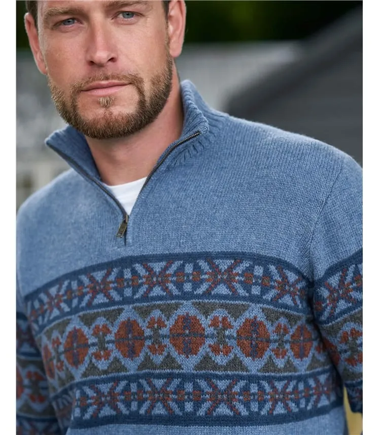 Pull Jacquard à col zippé - Homme - Pure Laine d'Agneau