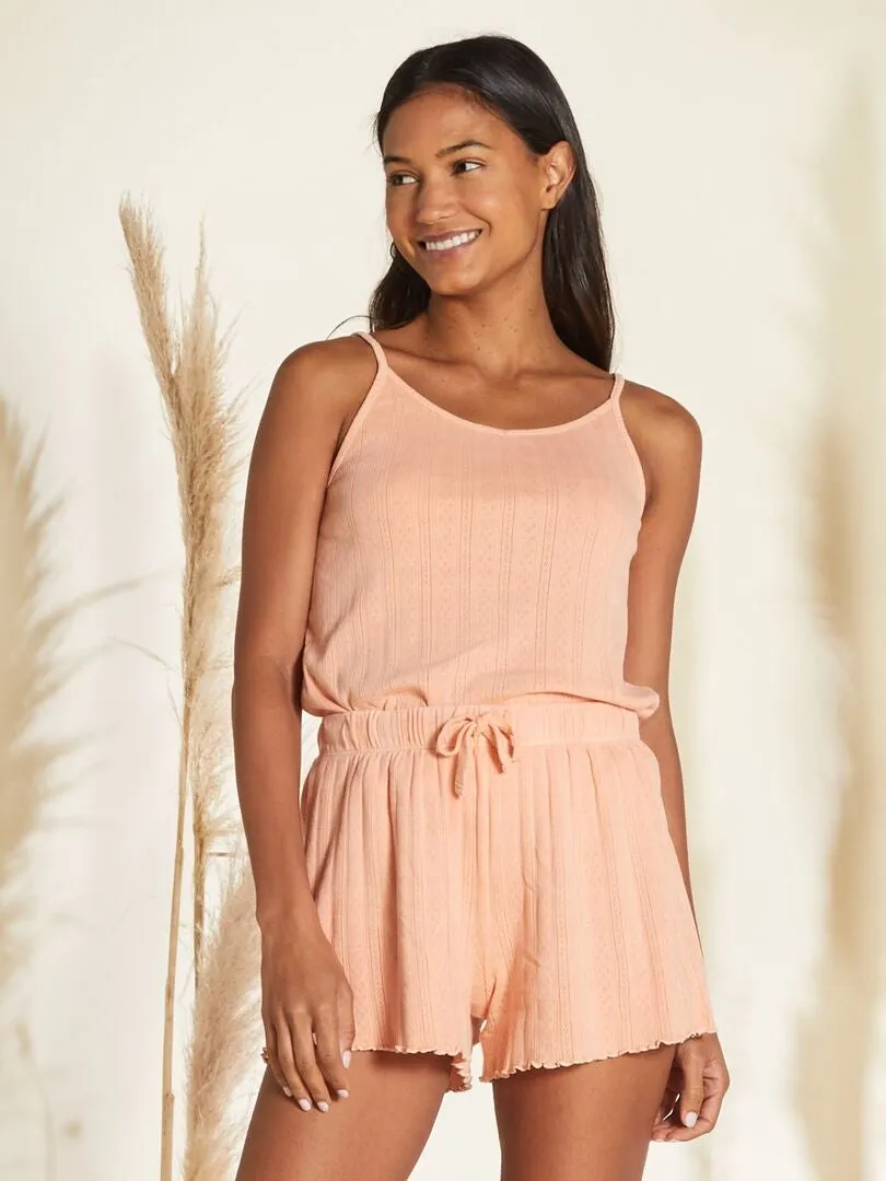 Pyjama court en pointelle - short + débardeur - 2 pièces - Rose