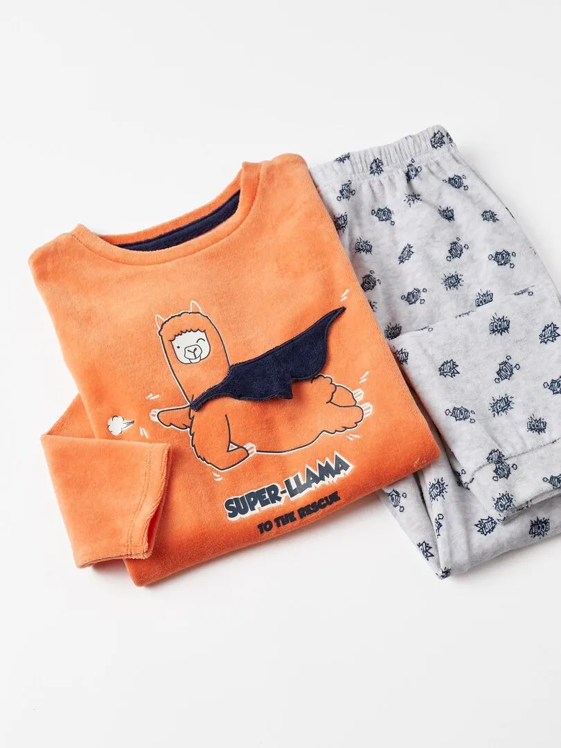 Pyjama en velours pour garçon 'Lama - Brille dans le noir'   DISCOVER PERU - Orange clair