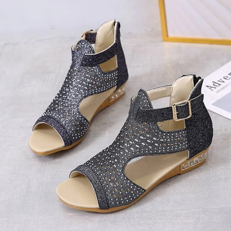 Sandales à Talons Bas avec Strass pour Femme - Zomax